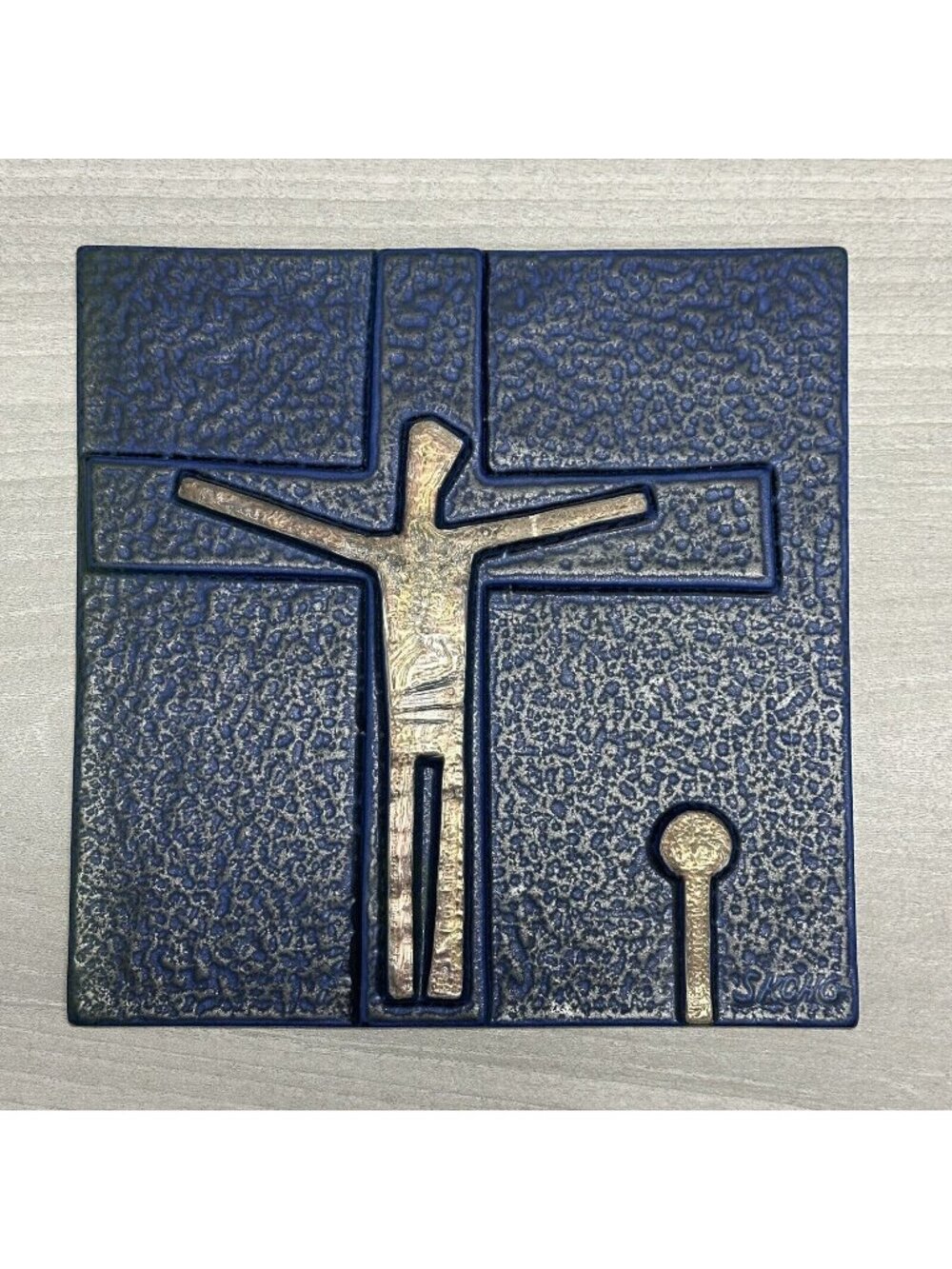 Börje Skohg Ateljé Gustavsberg Ceramic Wall Art Abstract Figure & Cross Metallic